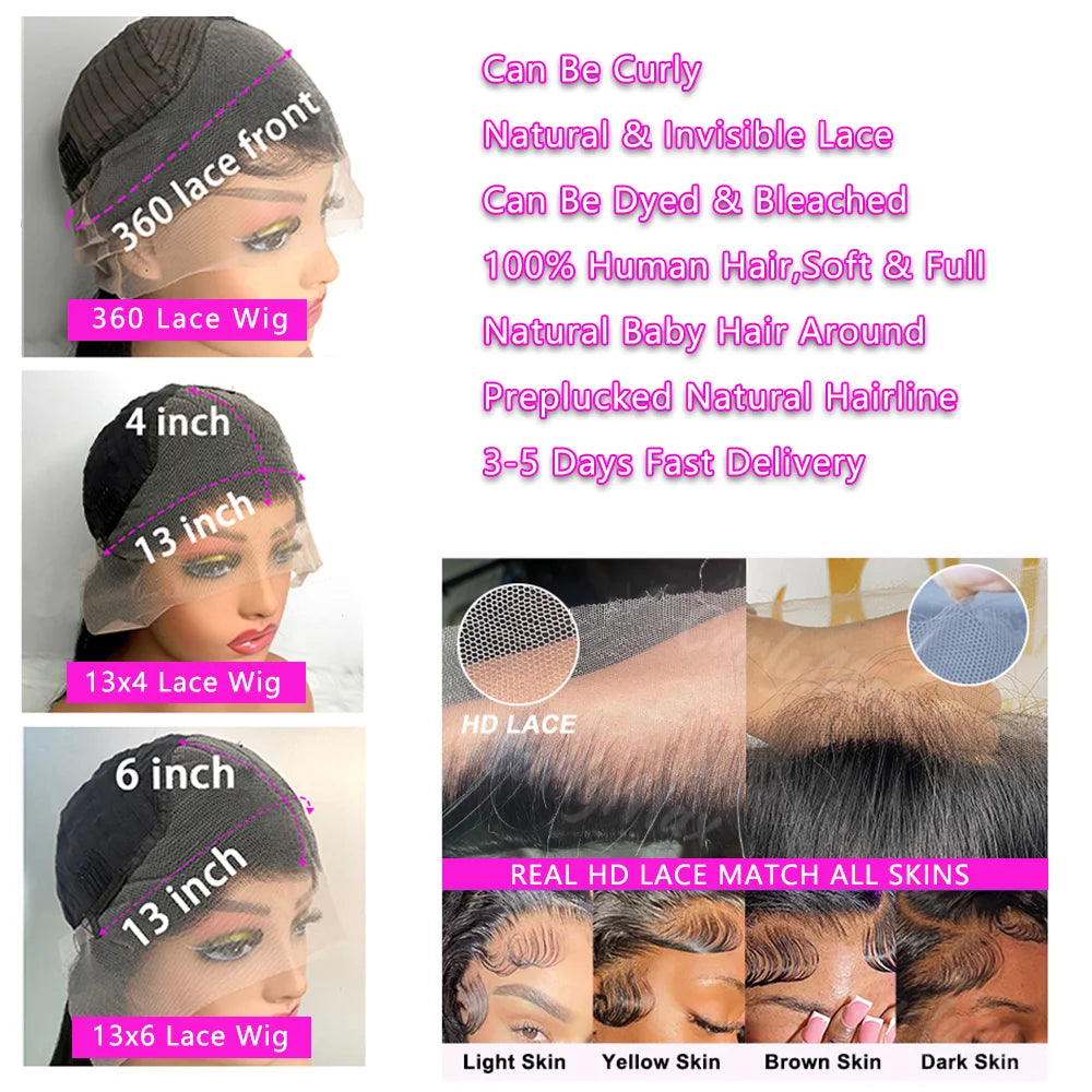 Perruque frontale en dentelle HD brésilienne , boucles profondes , cheveux humain 100%naturels pré - épilées