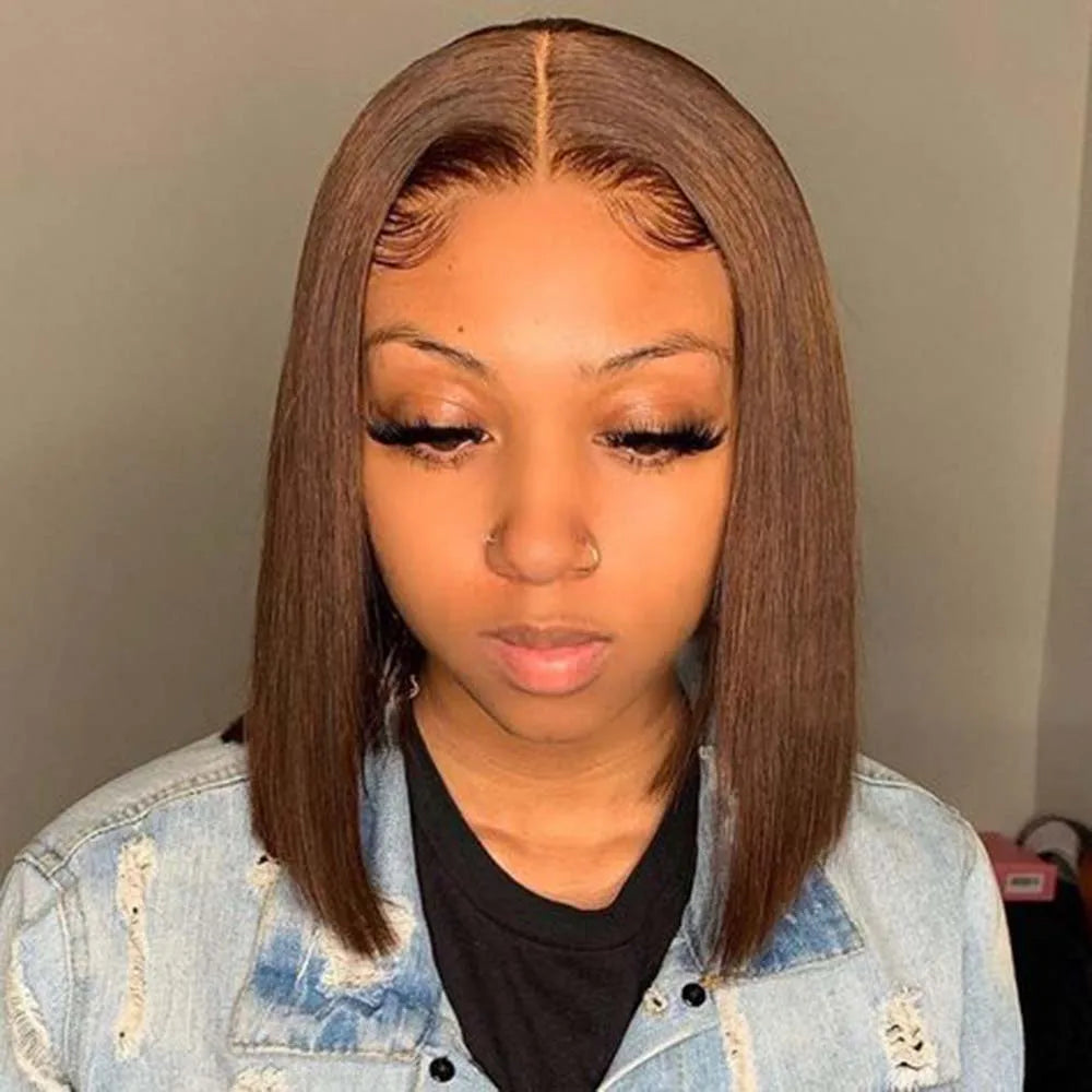 Perruque Lagos Hairline Straight Bob en cheveux humains, court, avec lace frontale HD 13x4, sans colle, pré-épilée et prête à porter