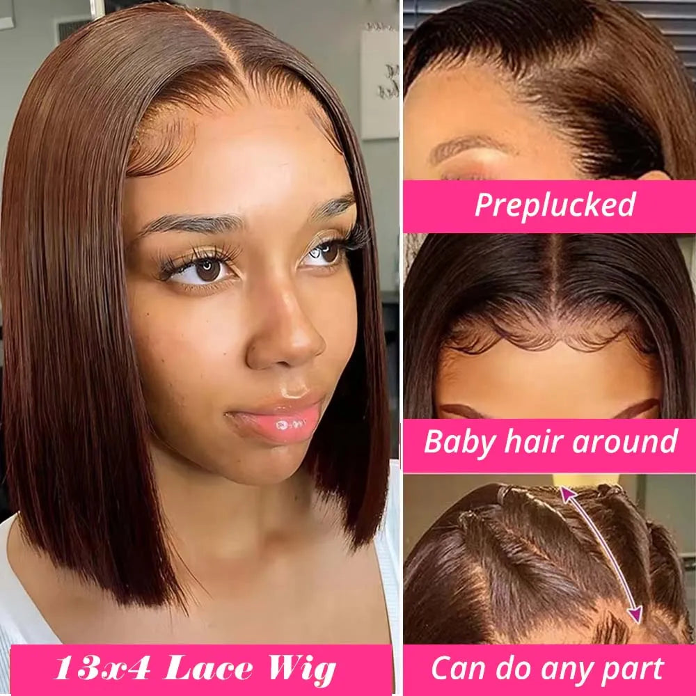 Perruque Lagos Hairline Straight Bob en cheveux humains, court, avec lace frontale HD 13x4, sans colle, pré-épilée et prête à porter