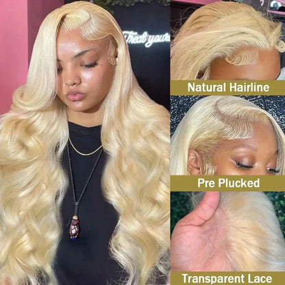 Perruque Lace Frontale HD 613, ondulée, cheveux humains brésiliens, densité 220, blonde pré-épilée, transparente