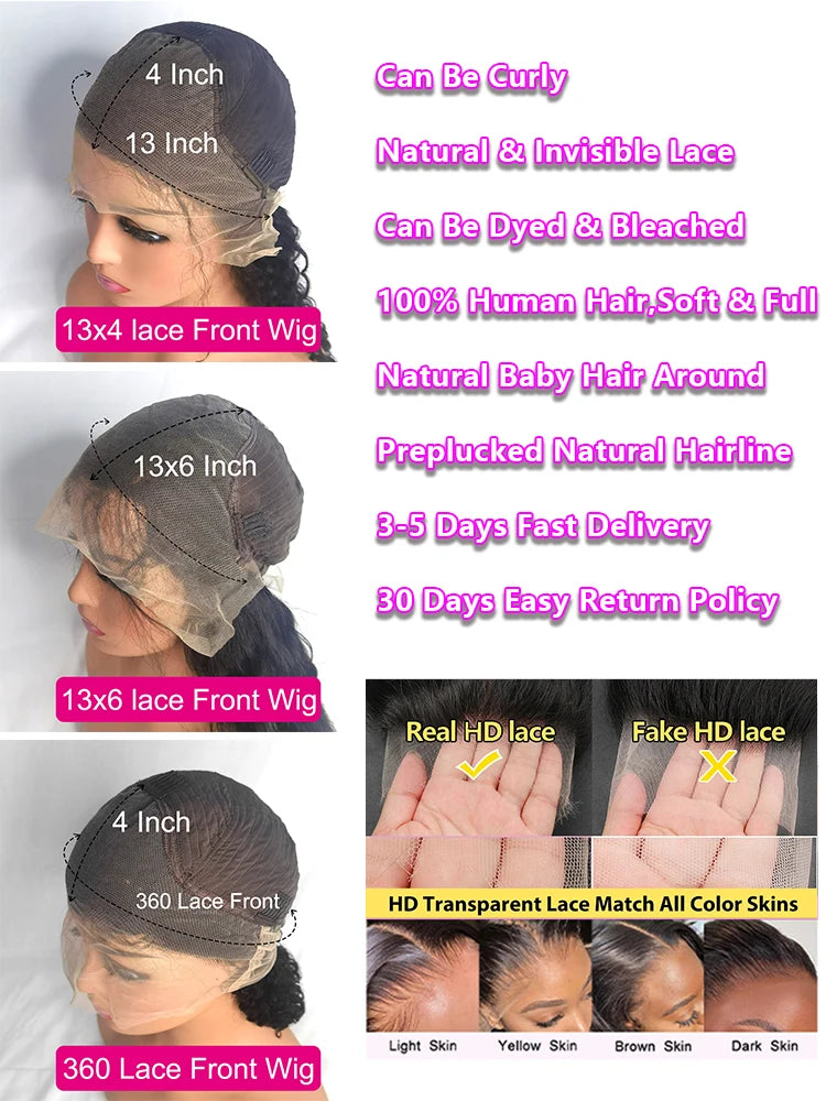 Perruque Lace Frontal  Deep wave, HD pré-épilée