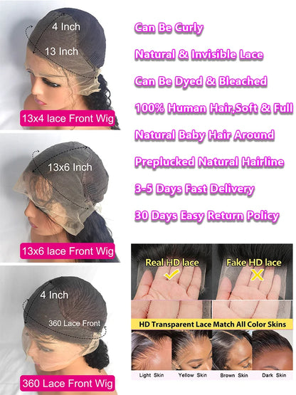 Perruque Lace Frontal  Deep wave, HD pré-épilée
