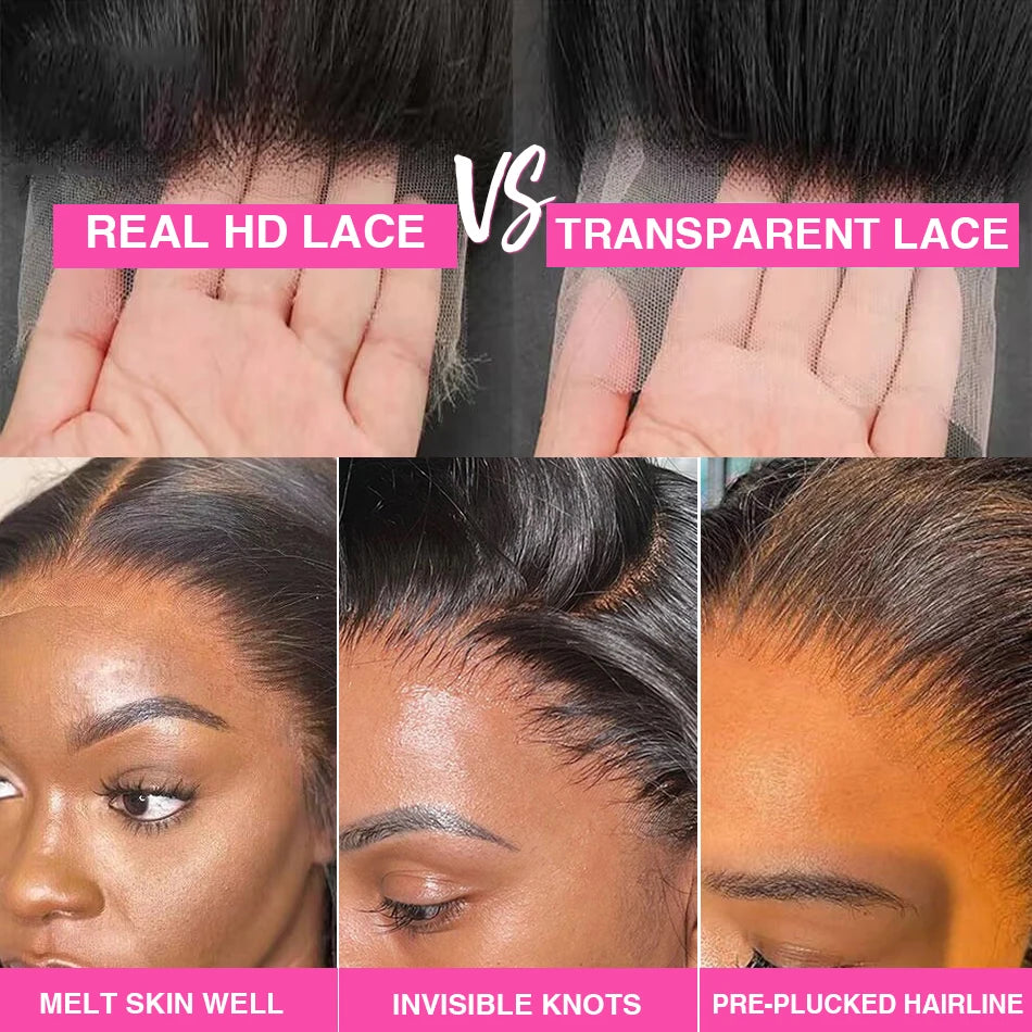 Perruque Lace Frontale HD 360° 13x4 ou 13x6, ondulée, pré-épilée.