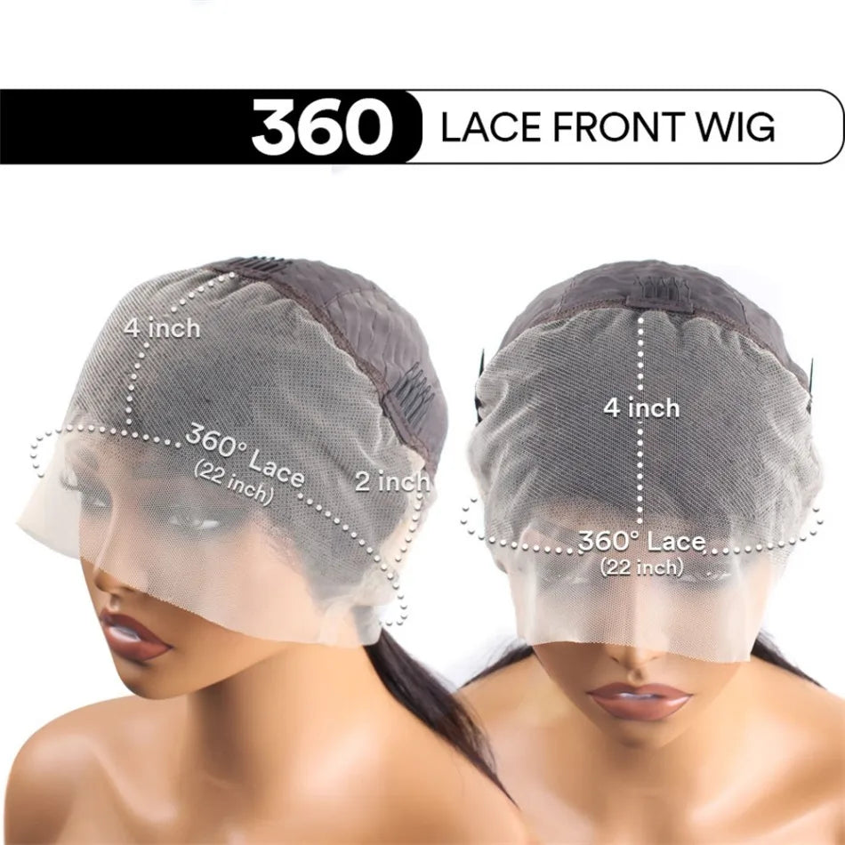 Perruque en cheveux humains, lisses noirs naturels avec lace frontale 360 transparente