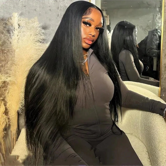 Perruque frontale en dentelle HD 4x4 lisse sans colle, cheveux naturels brésiliens