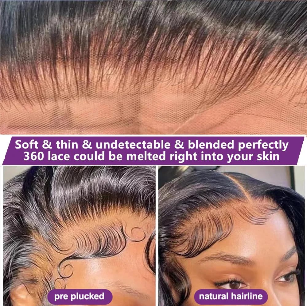 Perruque à cordon de serrage dissimulé, perruque frontale en dentelle 360, cheveux humains, densité 250, ondulée, perruque frontale en dentelle 360 pour femmes