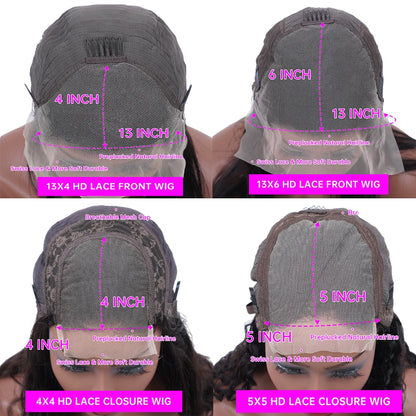 Perruque Lace Front transparente marron chocolat ondulée HD.