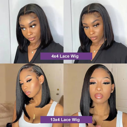 Perruque Lagos Hairline Straight Bob en cheveux humains, court, avec lace frontale HD 13x4, sans colle, pré-épilée et prête à porter