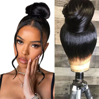 Perruque en cheveux humains, lisses noirs naturels avec lace frontale 360 transparente