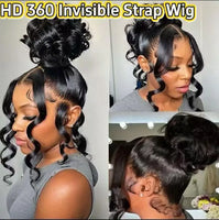 Perruque à cordon de serrage dissimulé, perruque frontale en dentelle 360, cheveux humains, densité 250, ondulée, perruque frontale en dentelle 360 pour femmes