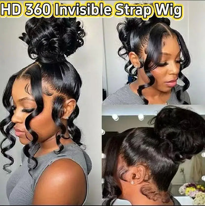 Perruque à cordon de serrage dissimulé, perruque frontale en dentelle 360, cheveux humains, densité 250, ondulée, perruque frontale en dentelle 360 pour femmes