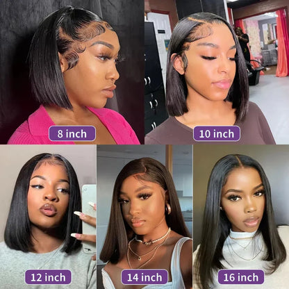 Perruque Lagos Hairline Straight Bob en cheveux humains, court, avec lace frontale HD 13x4, sans colle, pré-épilée et prête à porter