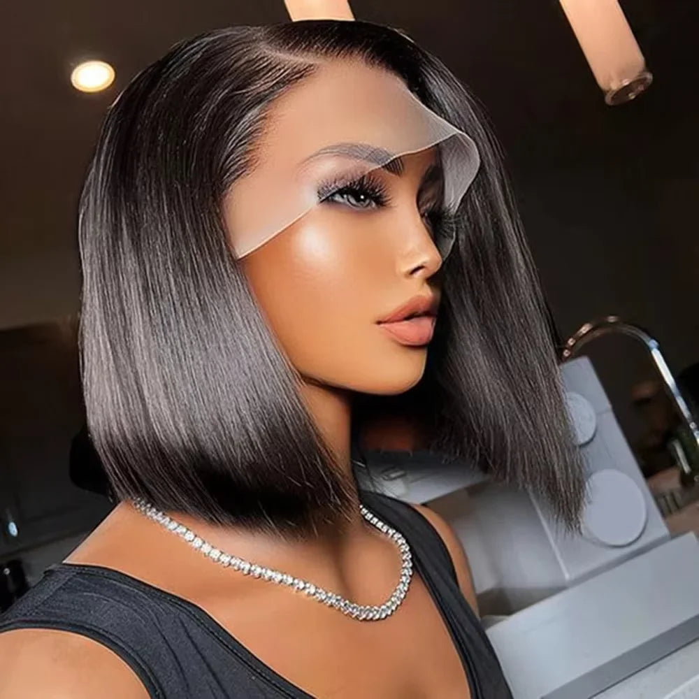 Perruque Lagos Hairline Straight Bob en cheveux humains, court, avec lace frontale HD 13x4, sans colle, pré-épilée et prête à porter